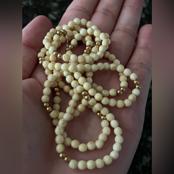 BONE 4mm Small Bead Long Necklace - Picture 3 of 6